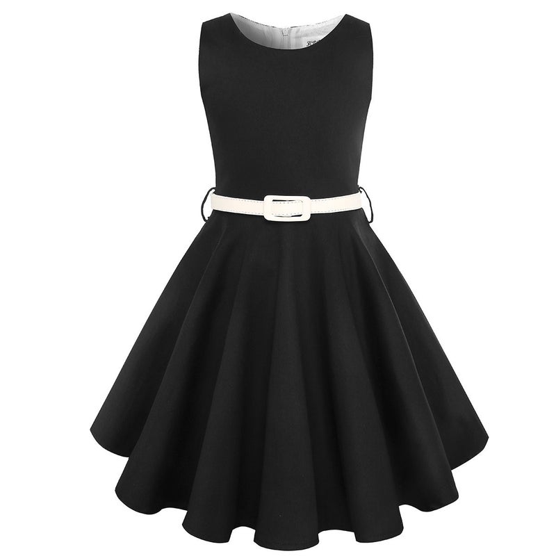 HB HBB MAGIC Girls Vintage Dress 50s Retro Twirling Special Occasion Dresses Size 6-14 Sleeveless Kids Dress Black - Image 2
